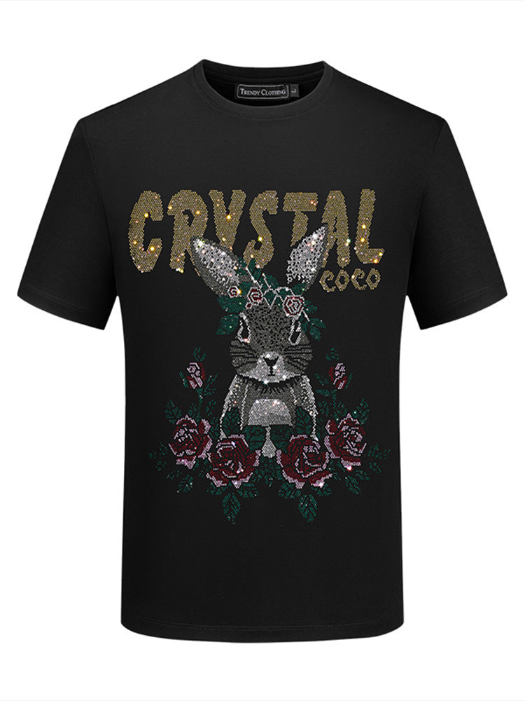 Zero-Loving Rabbit Printing Rhinestone T Shirt