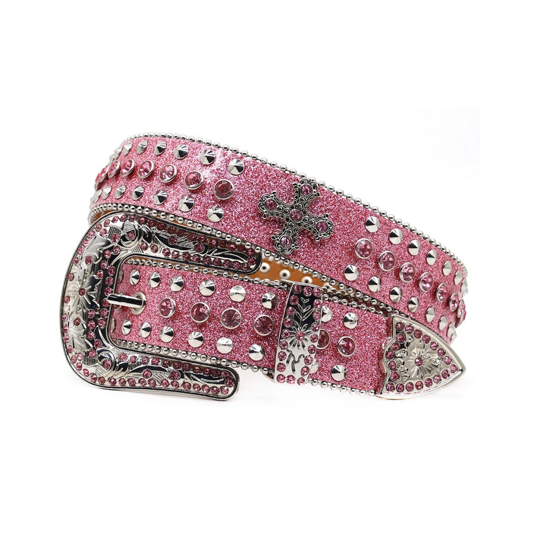 Zero-Pink Cross Shiny Rhinestone Belt