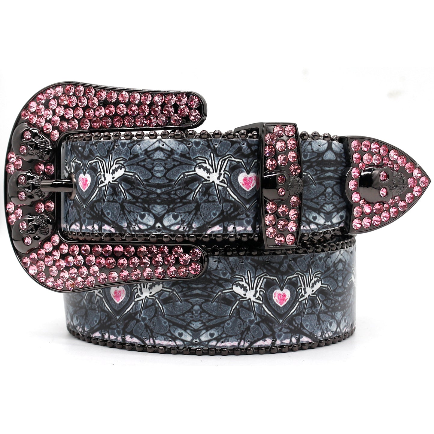 Zero-Spider Printing Belt With Pink Rhinestone