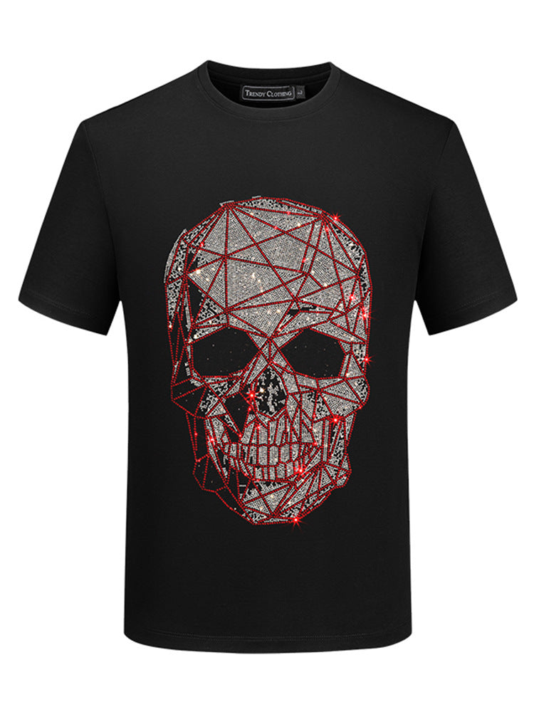 Zero-Sparkling Geometric Skull Rhinestone T Shirt