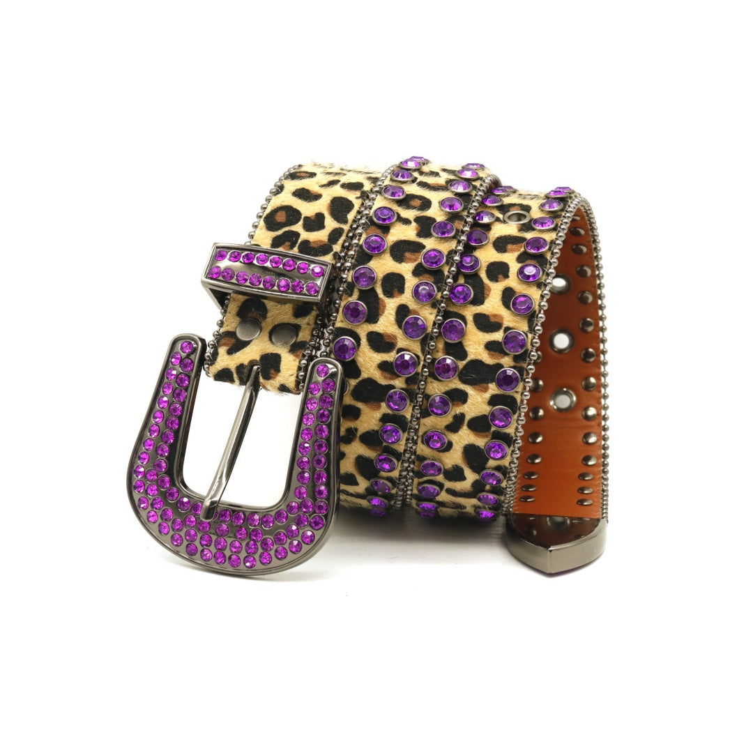 Zero-Crazy Leopard Purple Rhinestone Belt