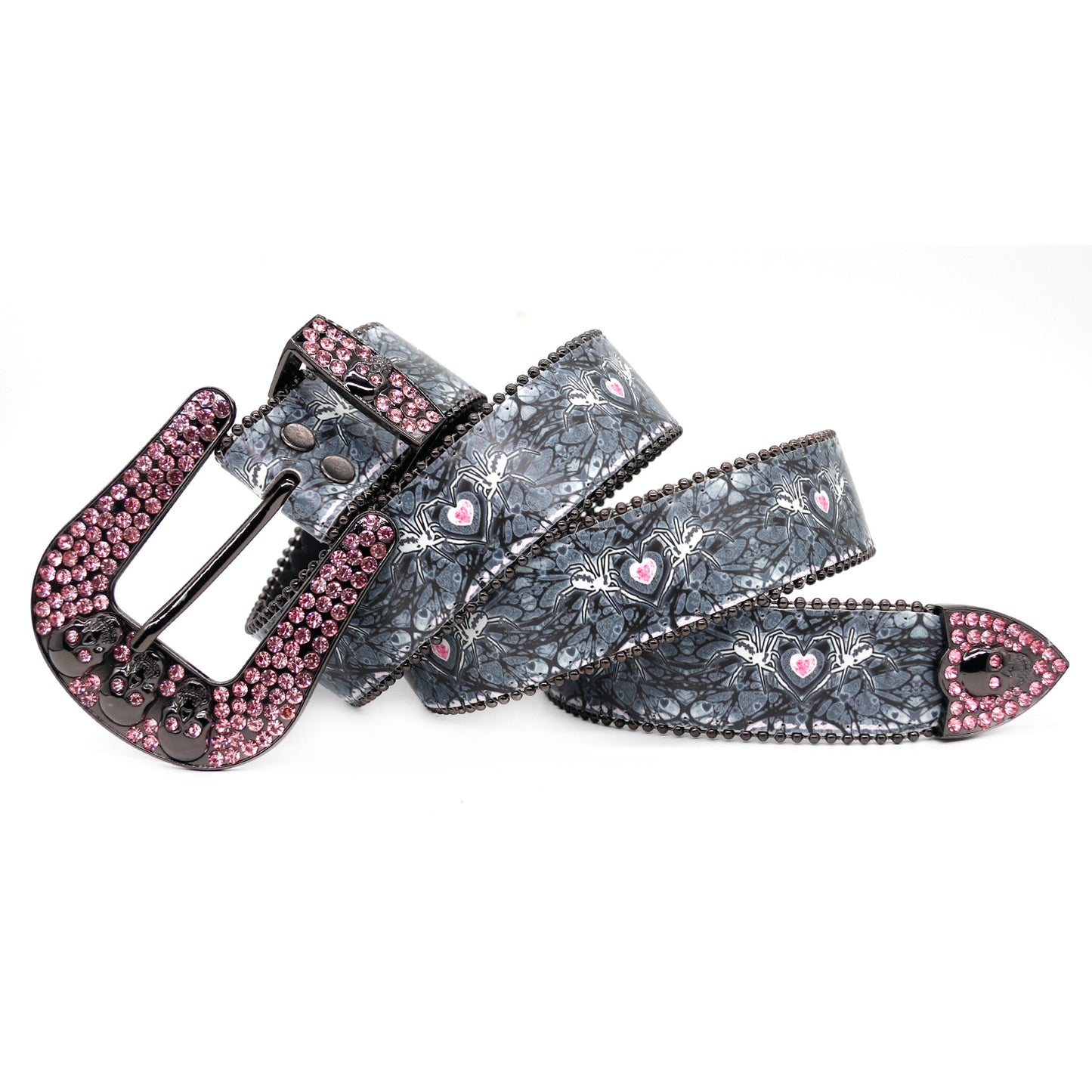 Zero-Spider Printing Belt With Pink Rhinestone