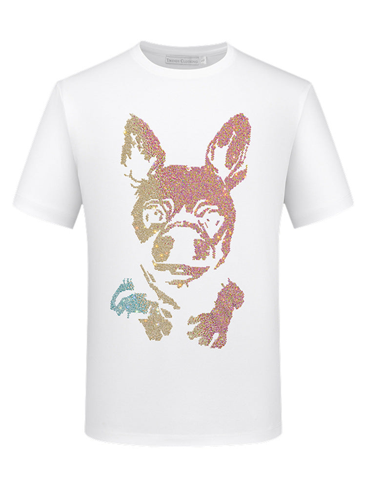 Zero-Sparkling Dog Printing Rhinestone T Shirt