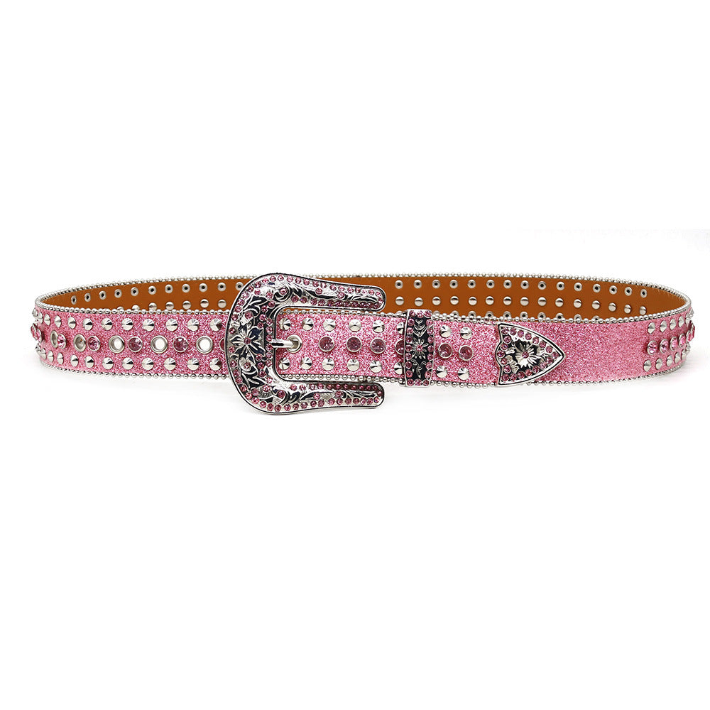 Zero-Pink Cross Shiny Rhinestone Belt