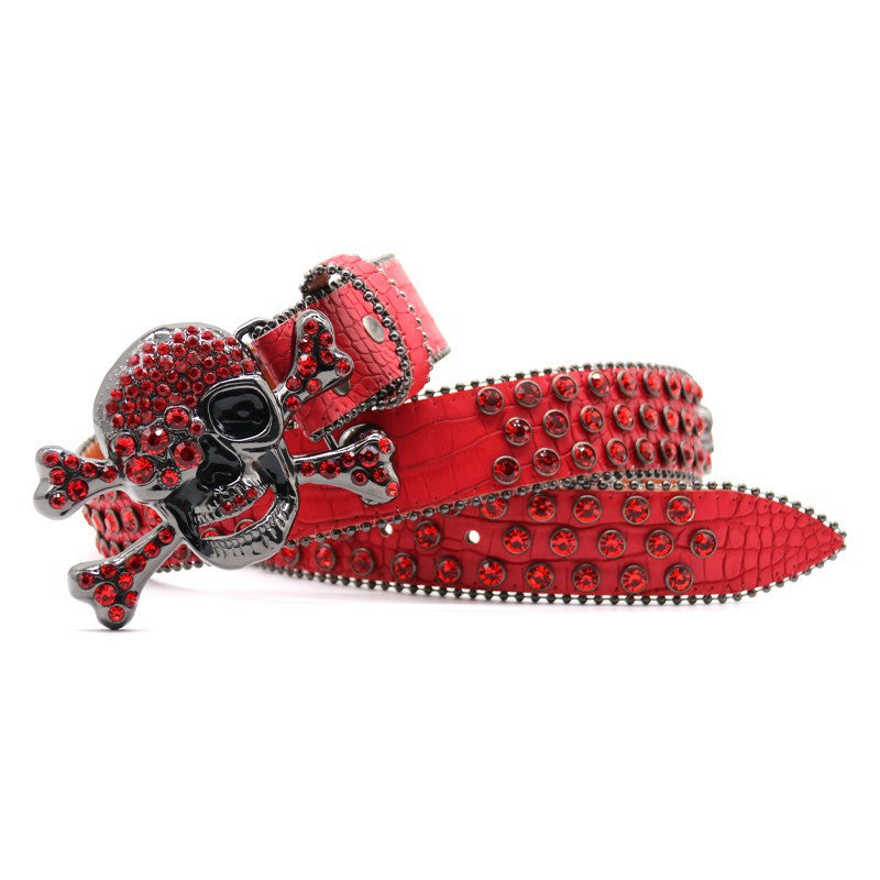 Zero-Sparkling Red Skull Rhinestone Belt