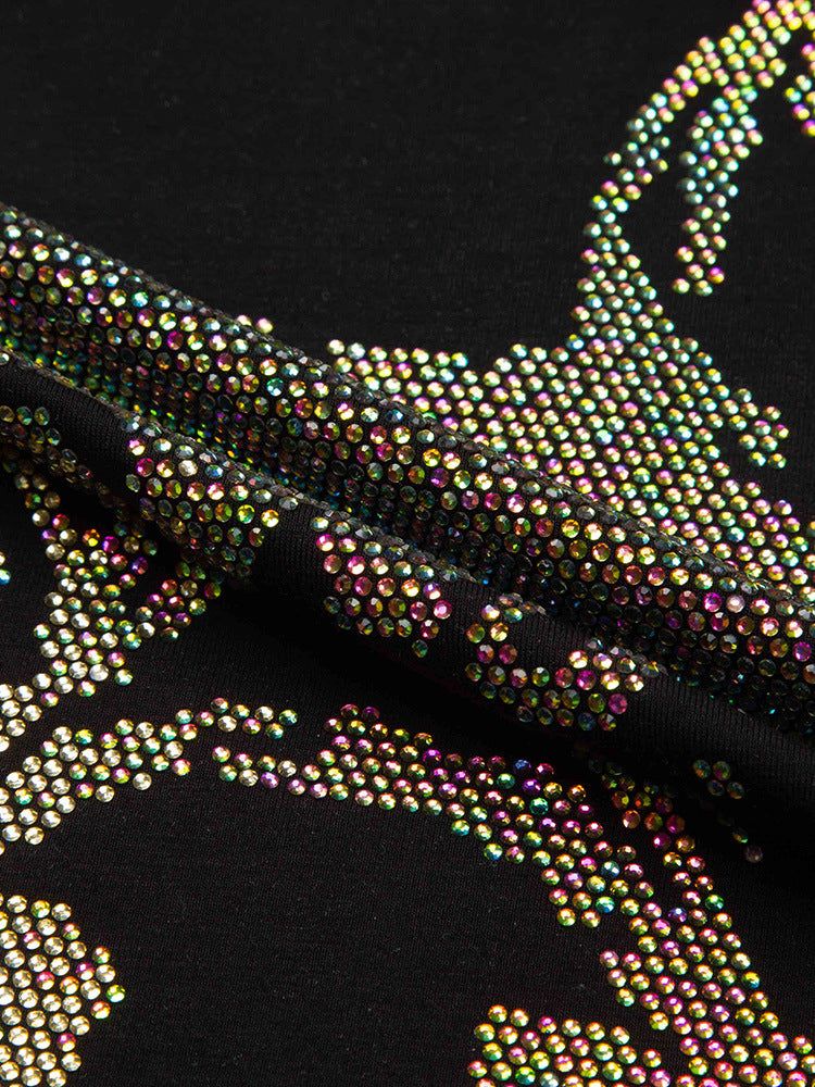 Zero-Sparkling Dog Printing Rhinestone T Shirt