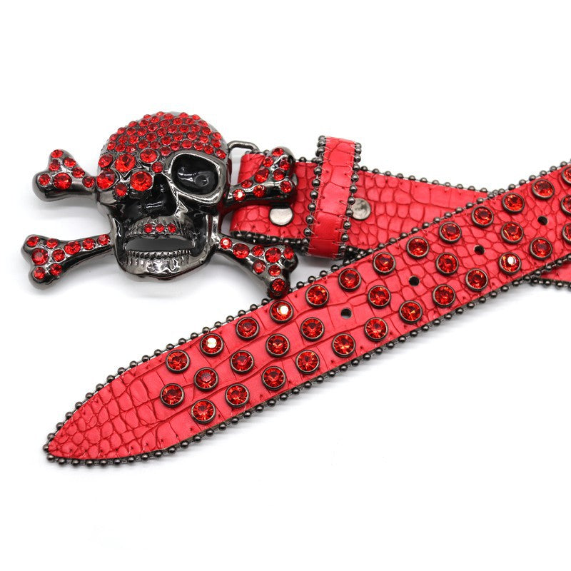 Zero-Sparkling Red Skull Rhinestone Belt