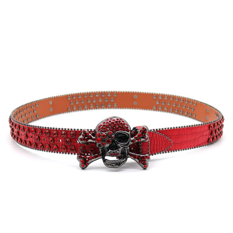 Zero-Sparkling Red Skull Rhinestone Belt
