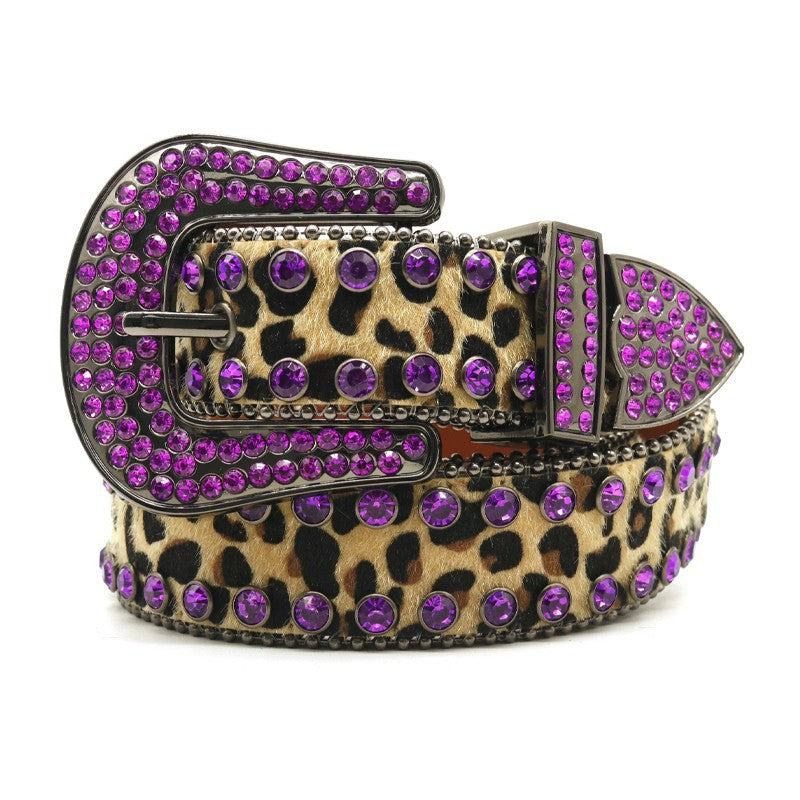 Zero-Crazy Leopard Purple Rhinestone Belt