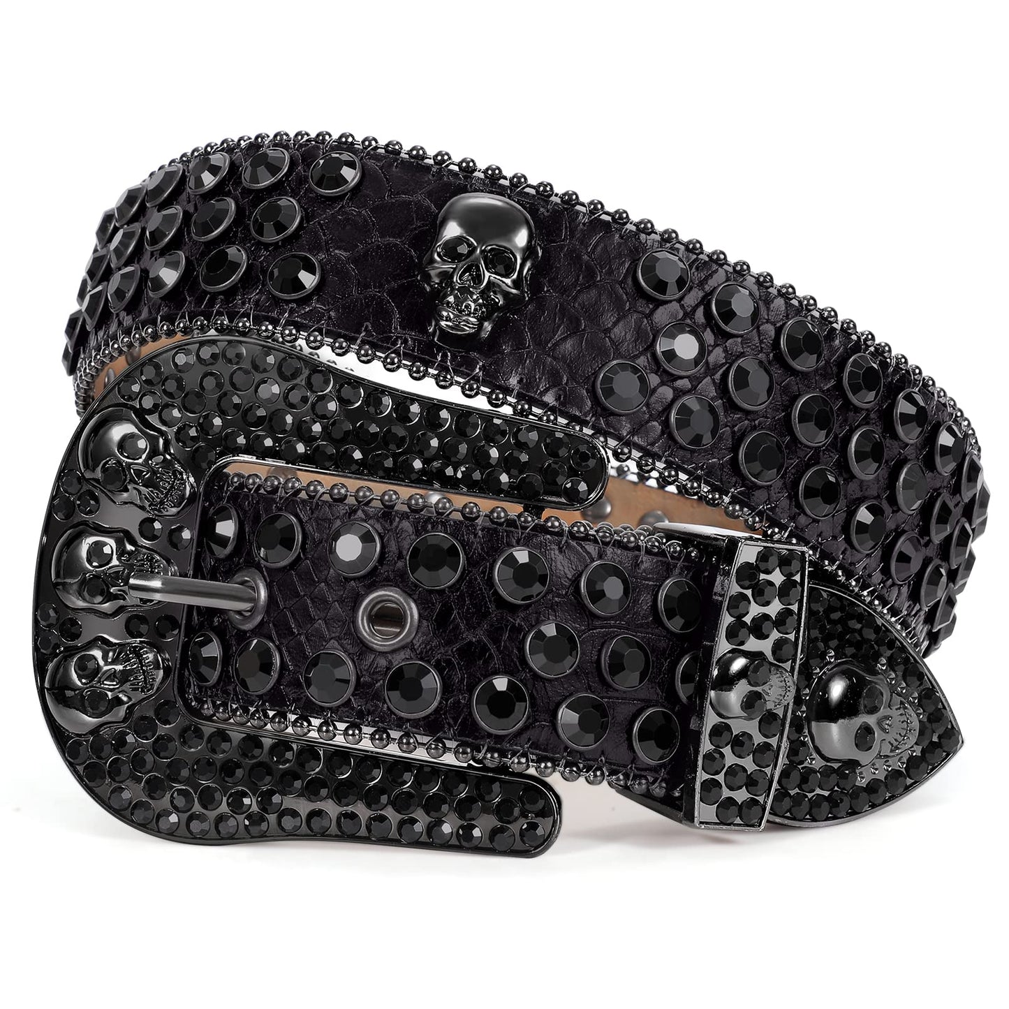 Zero-Skull Embellished Black Punk Belt