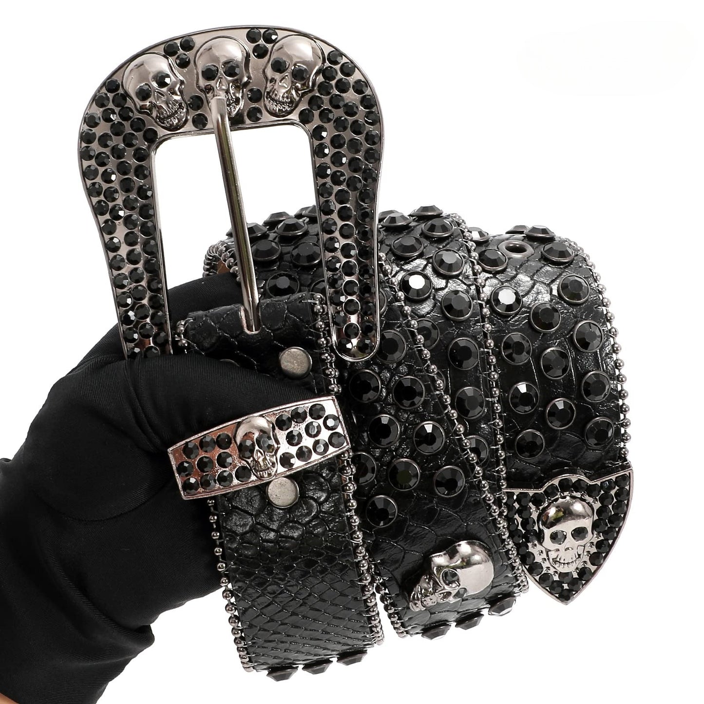Zero-Skull Embellished Black Punk Belt