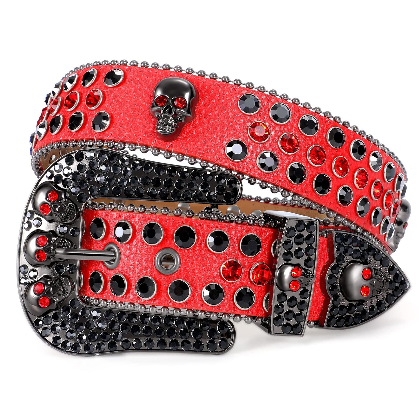 Zero-Ignite Your Style with This Bold Red Skull Rhinestone Belt