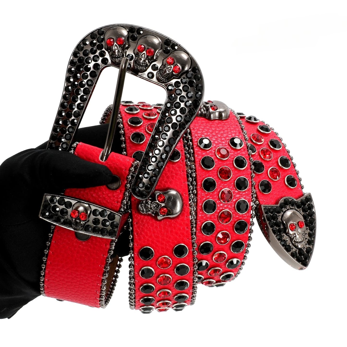 Zero-Ignite Your Style with This Bold Red Skull Rhinestone Belt
