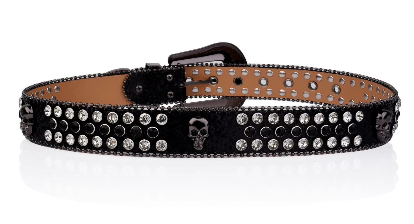 Zero-Black Skull Rhinestone Belt