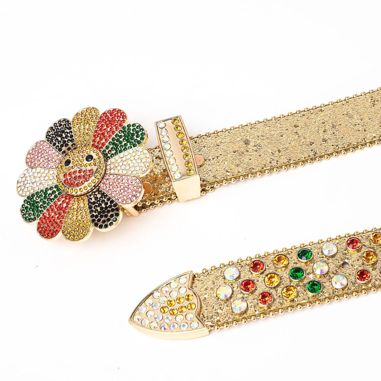 Zero-Golden Flower Rhinestone Belt