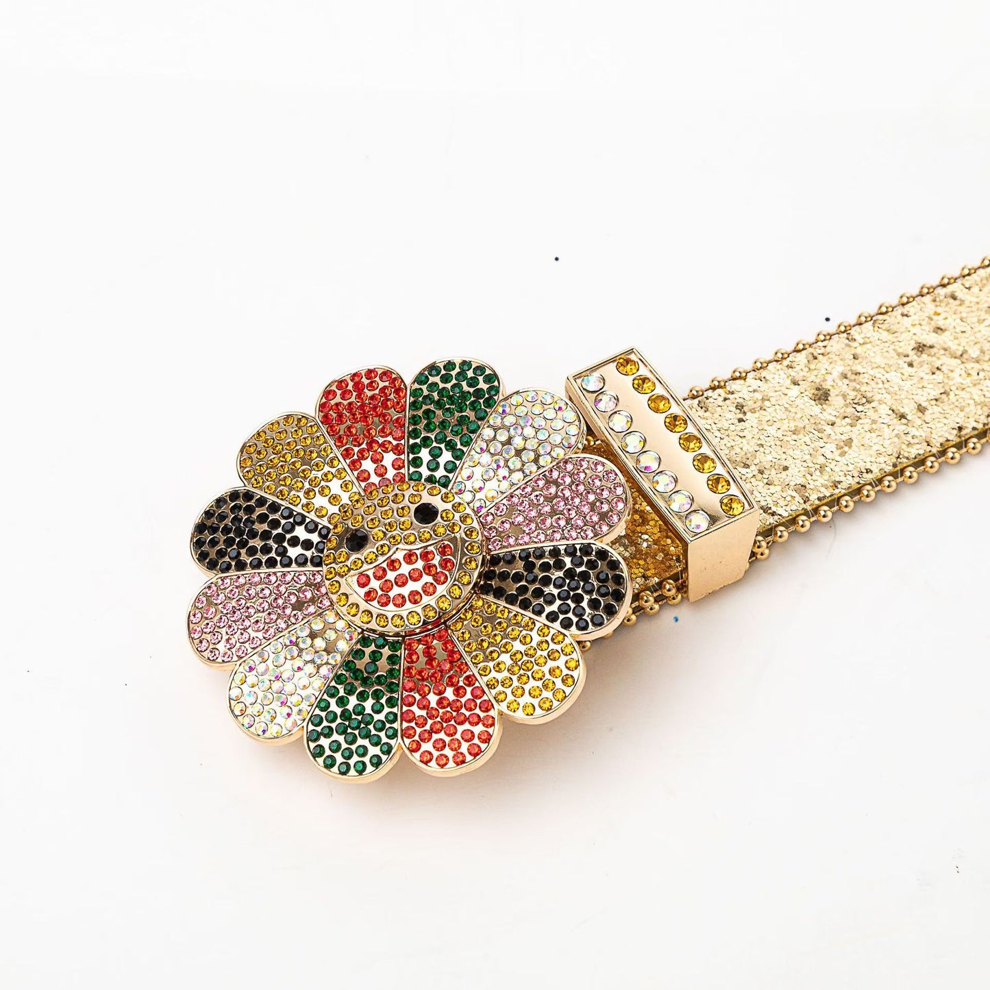 Zero-Golden Flower Rhinestone Belt