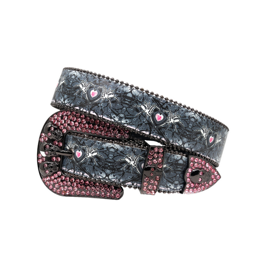 Zero-Spider Printing Belt With Pink Rhinestone