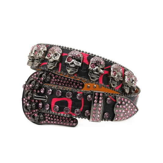 Zero-Pink Rhinestone Skull Belt