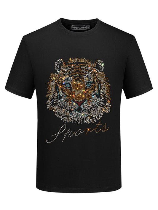 Zero-Sparkling Tiger Printing Rhinestone T Shirt