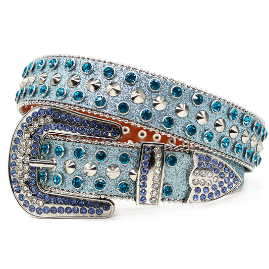 Zero-Blue Rhinestone Belt with Silver Stud