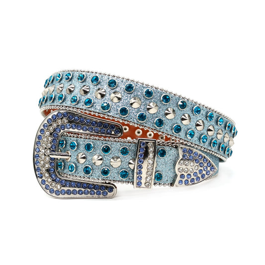 Zero-Blue Rhinestone Belt with Silver Stud