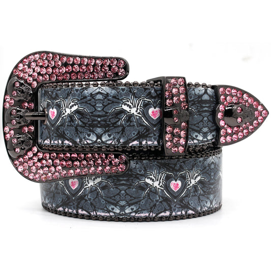 Zero-Spider Printing Belt With Pink Rhinestone