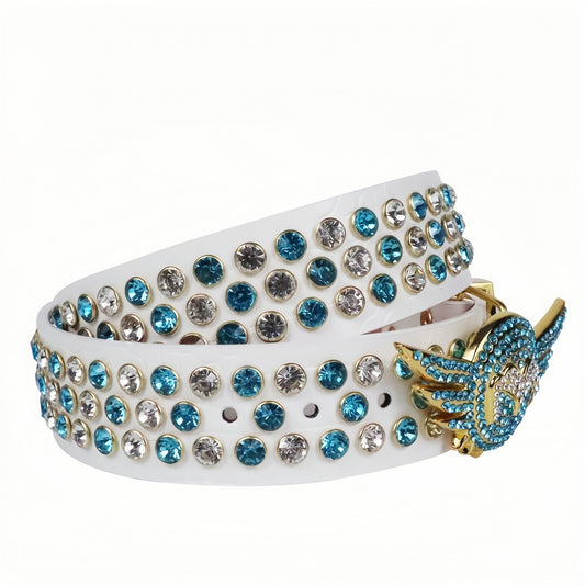 Zero-Exquisite White Belt with Dazzling Blue Rhinestones