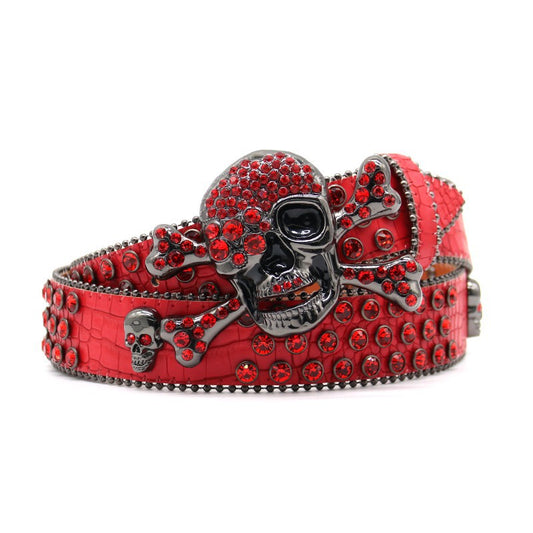 Zero-Sparkling Red Skull Rhinestone Belt