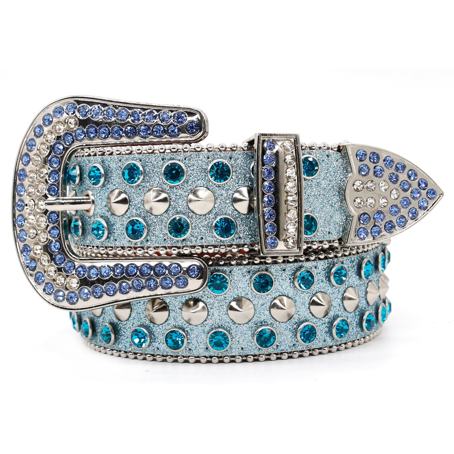 Zero-Blue Rhinestone Belt with Silver Stud
