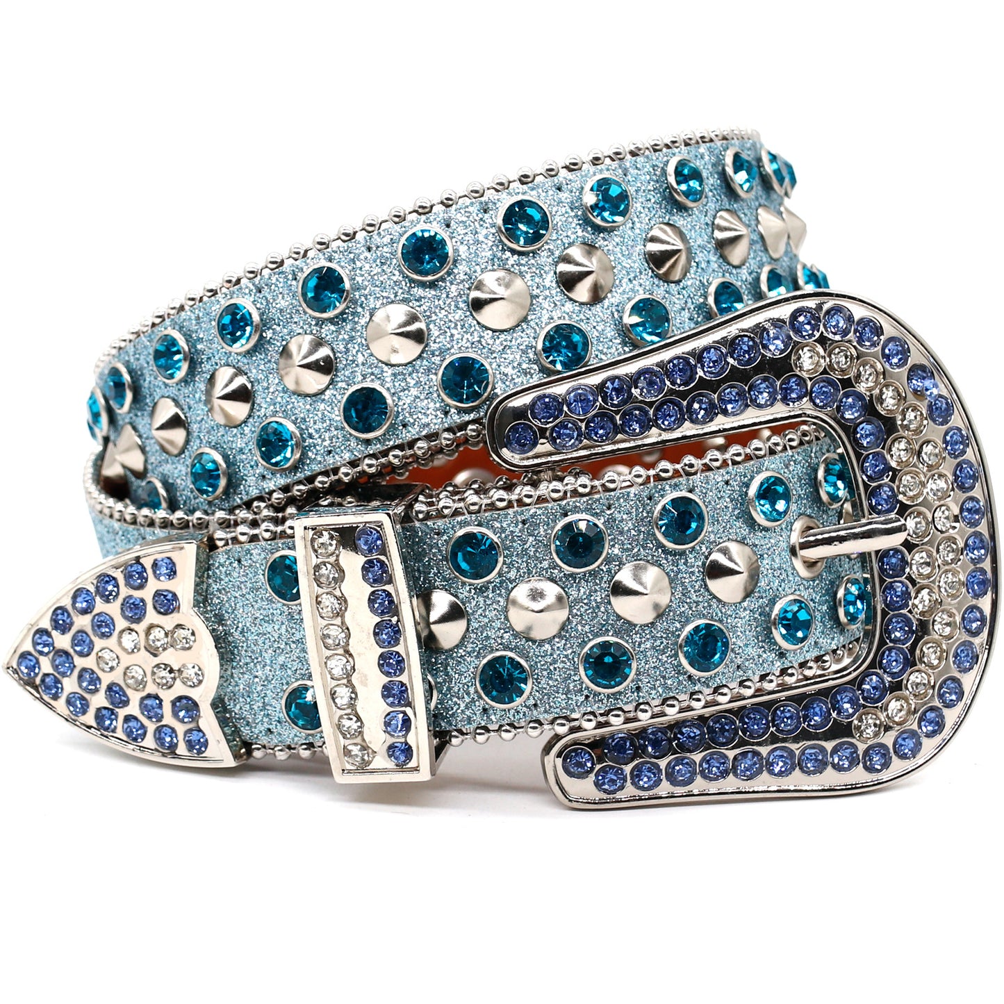 Zero-Blue Rhinestone Belt with Silver Stud