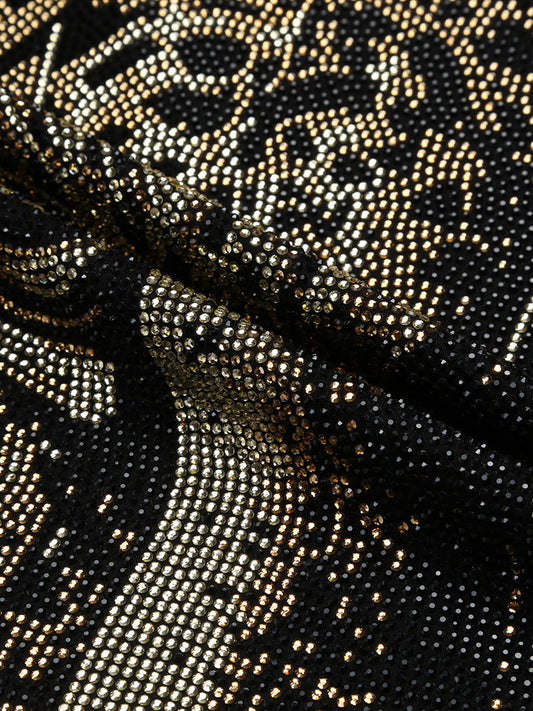 Zero-Wild Style Leopard Printing Black Rhinestone T-Shirt