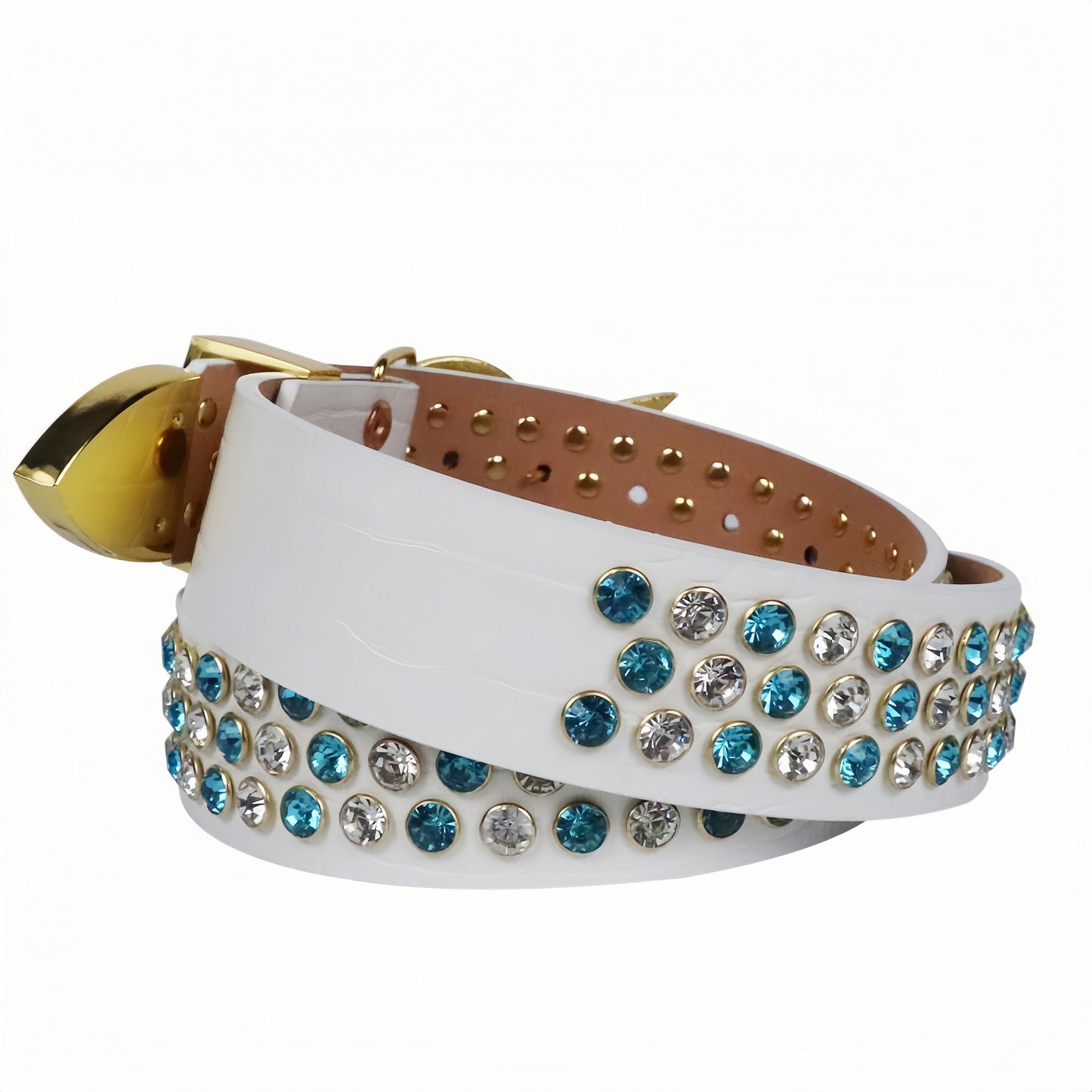 Zero-Exquisite White Belt with Dazzling Blue Rhinestones