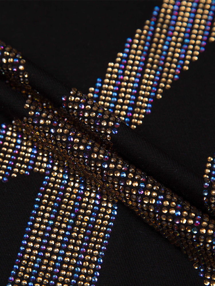 Zero-Sparkling Letter Rhinestone T Shirt