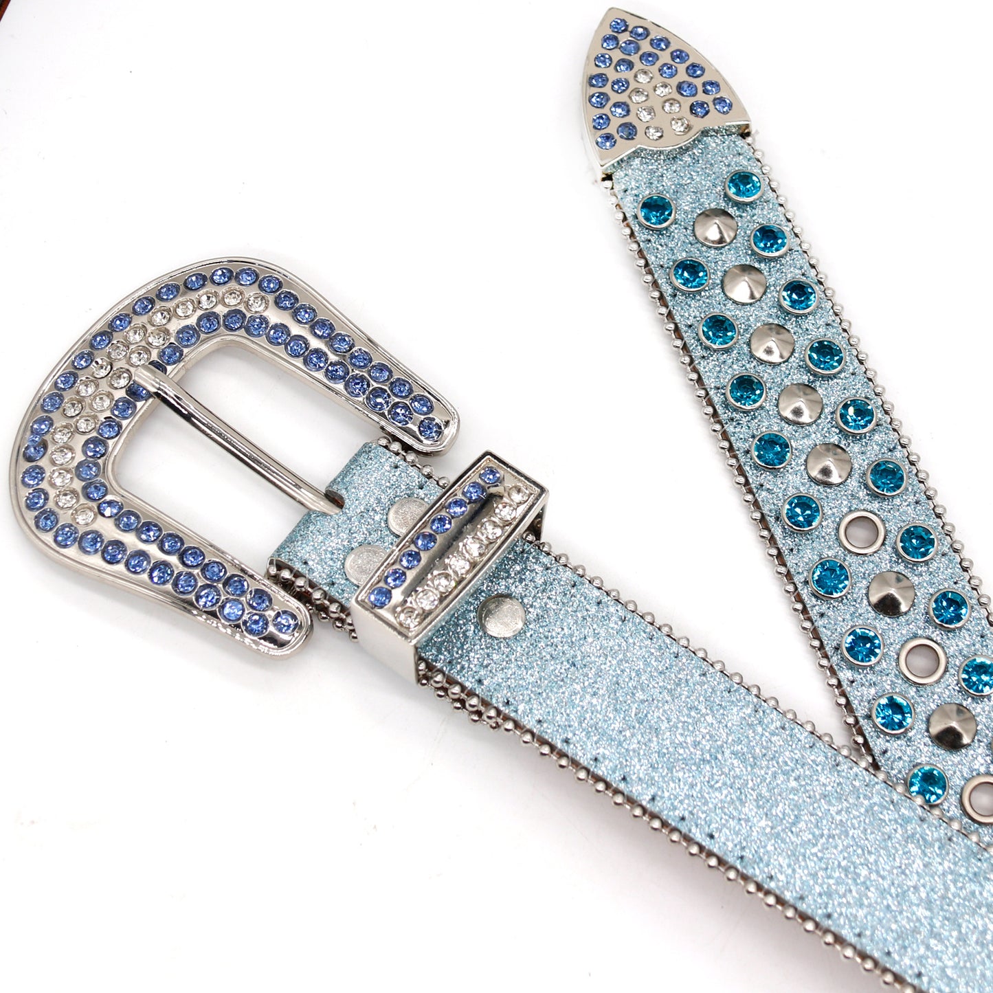 Zero-Blue Rhinestone Belt with Silver Stud