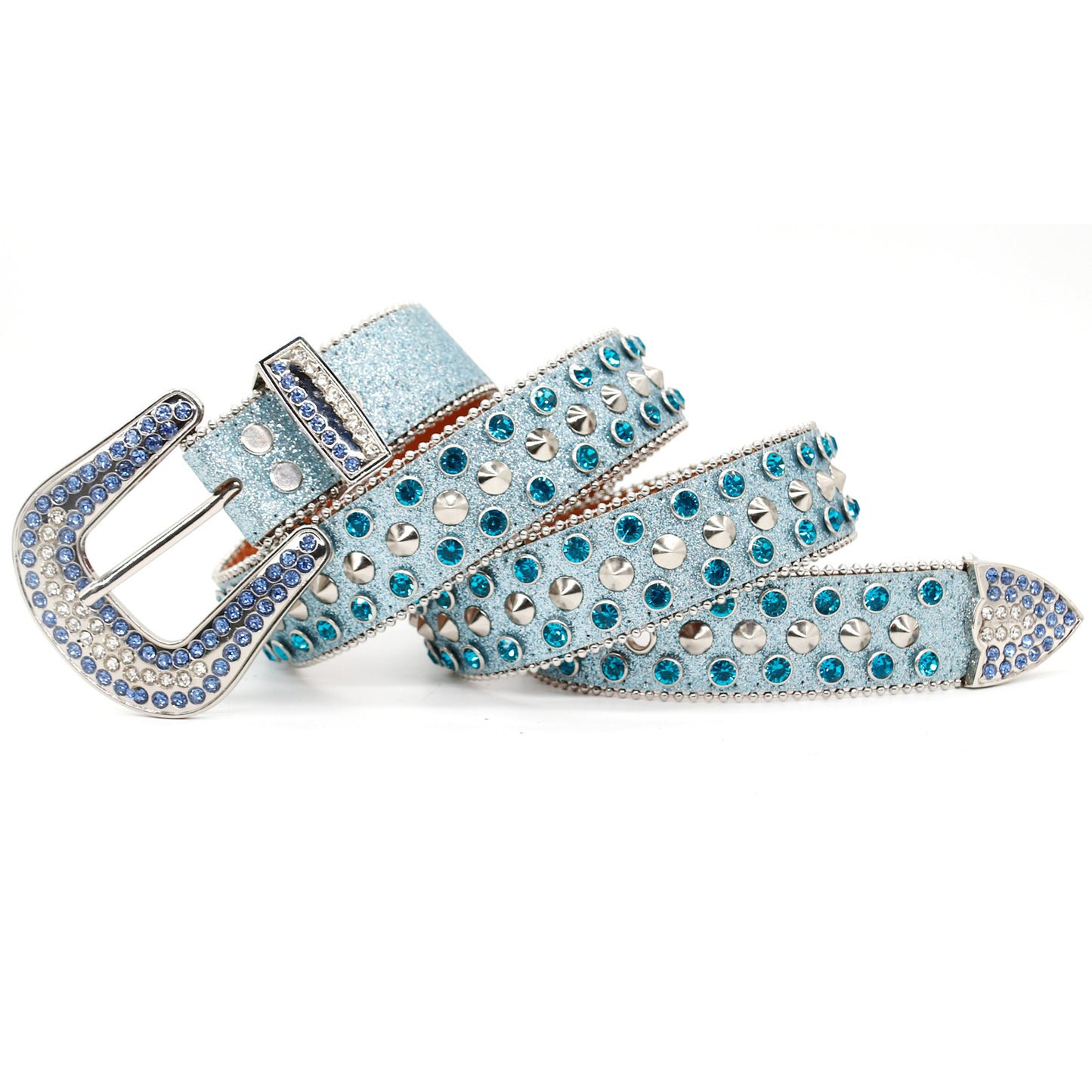 Zero-Blue Rhinestone Belt with Silver Stud