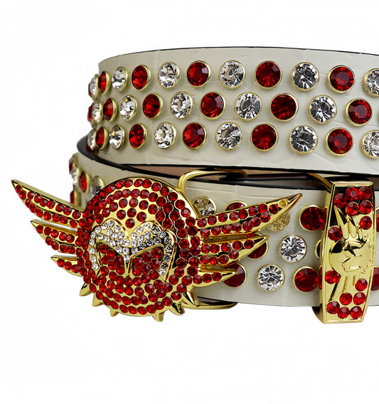 Zero-White Angel Wing Rhinestone Belt