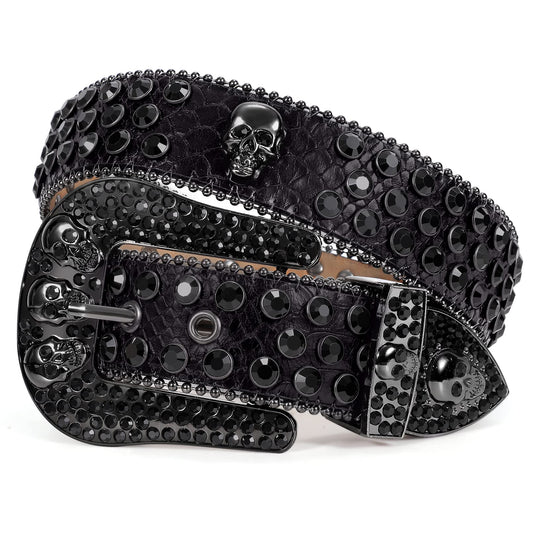 Zero-Skull Embellished Black Punk Belt