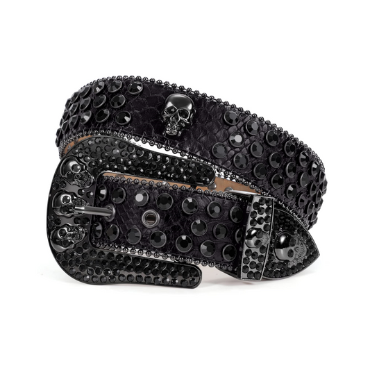 Zero-Skull Embellished Black Punk Belt