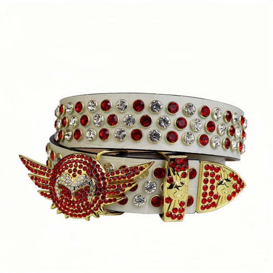 Zero-White Angel Wing Rhinestone Belt
