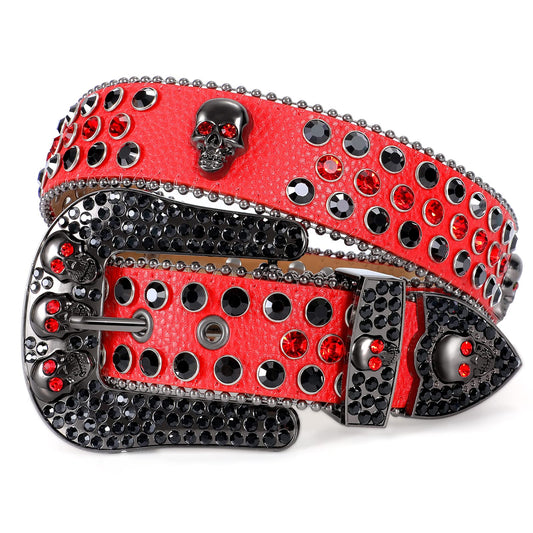 Zero-Ignite Your Style with This Bold Red Skull Rhinestone Belt
