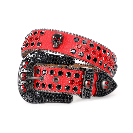 Zero-Ignite Your Style with This Bold Red Skull Rhinestone Belt