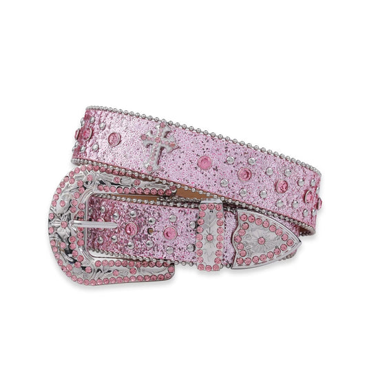 Zero-Pink Cross Rhinestone Belt