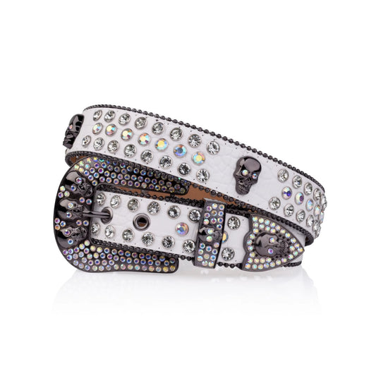 Zero-White Skull Rhinestone Belt