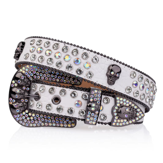 Zero-White Skull Rhinestone Belt