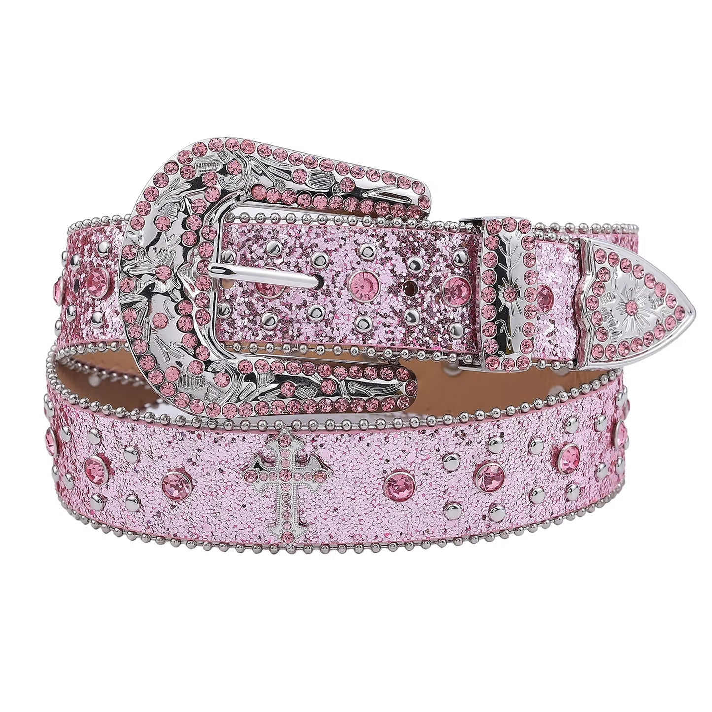 Zero-Pink Cross Rhinestone Belt