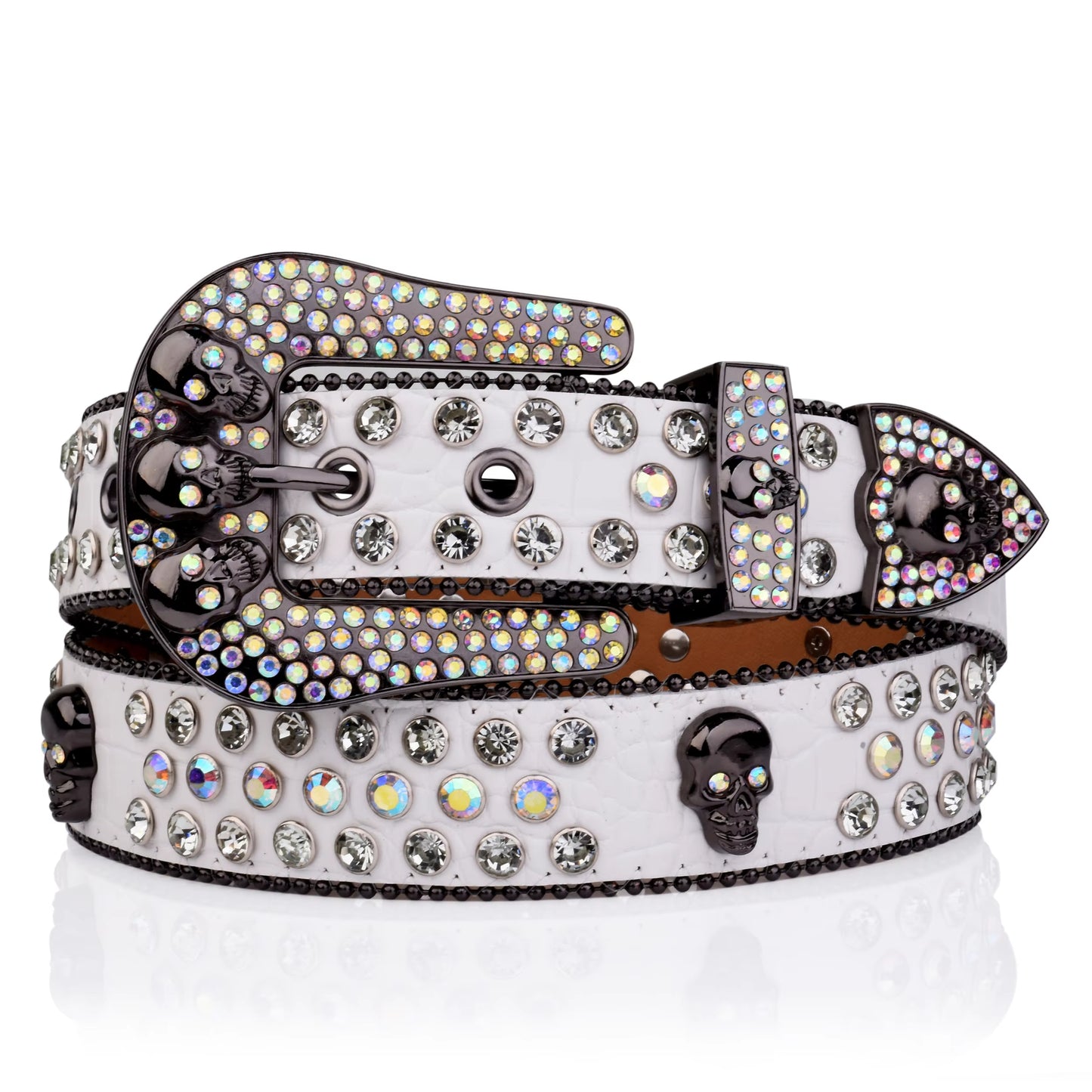 Zero-White Skull Rhinestone Belt