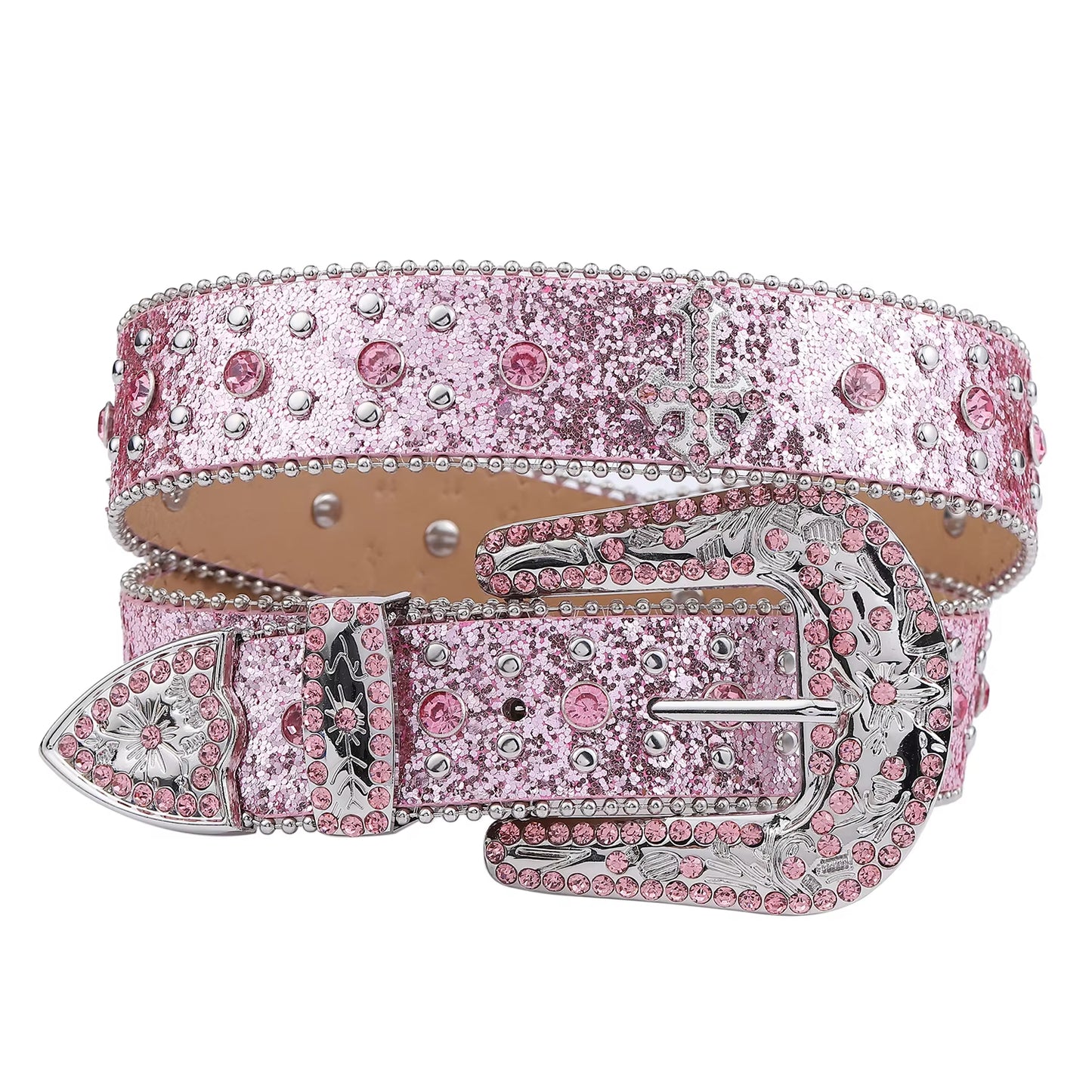 Zero-Pink Cross Rhinestone Belt
