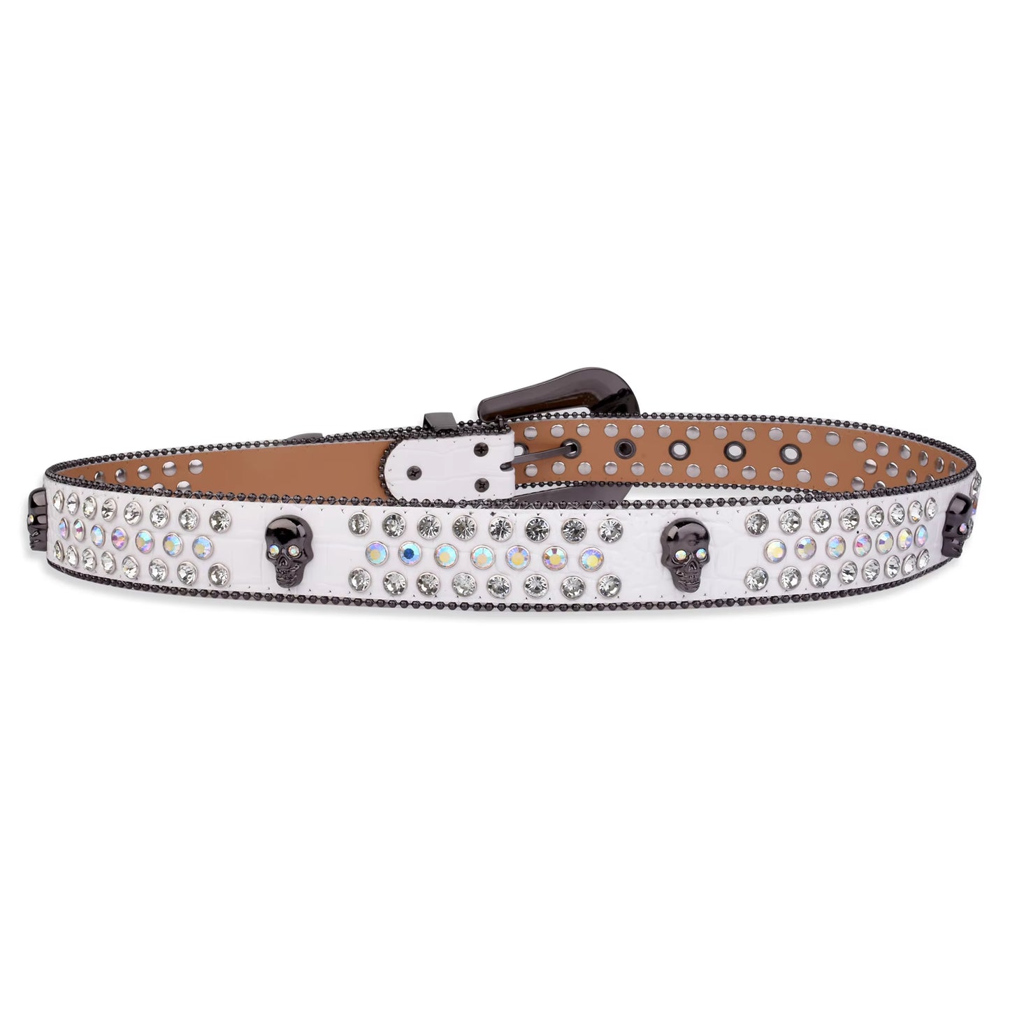 Zero-White Skull Rhinestone Belt
