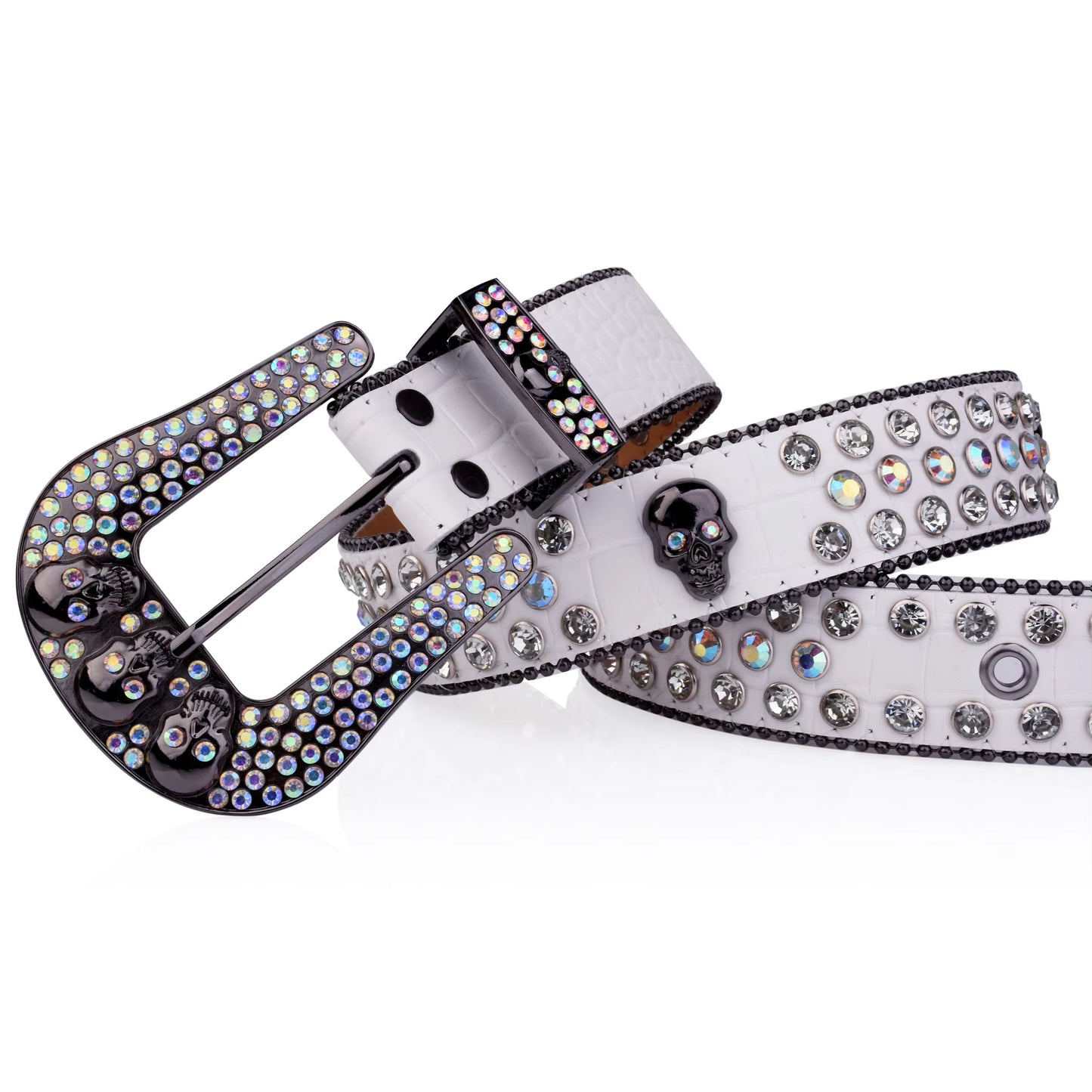 Zero-White Skull Rhinestone Belt