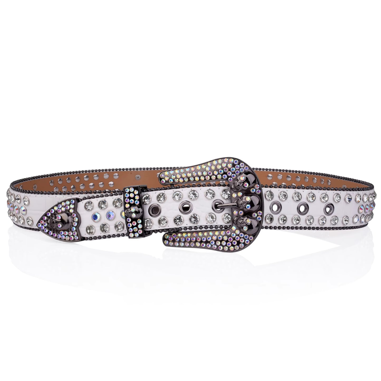 Zero-White Skull Rhinestone Belt